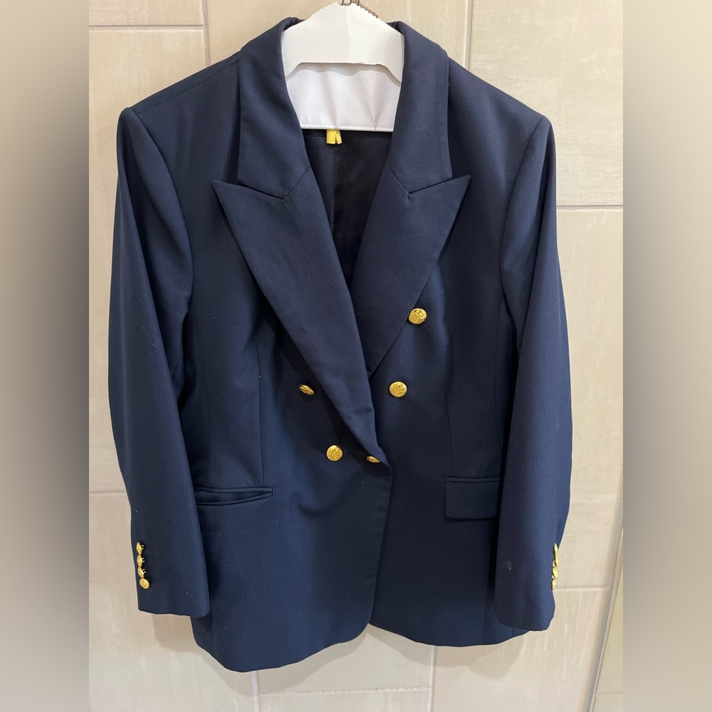Banana Republic Navy Double-Breasted Blazer with Gold Buttons